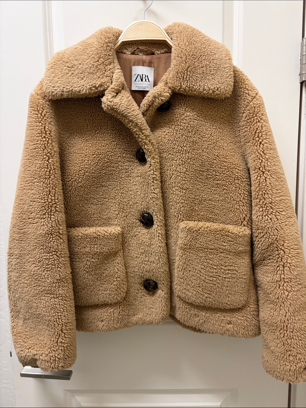 Zara Camel Teddy Coat with Patch Pockets